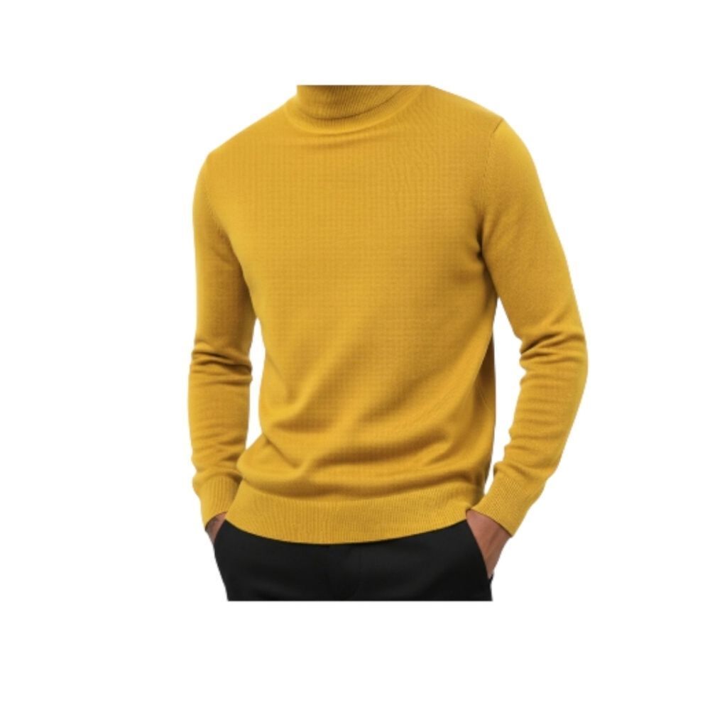 MEN'S BAGAZIO LONG SLEEVE MUSTARD 100% ACRYLIC TURTLENECK SWEATER. 2102Y5